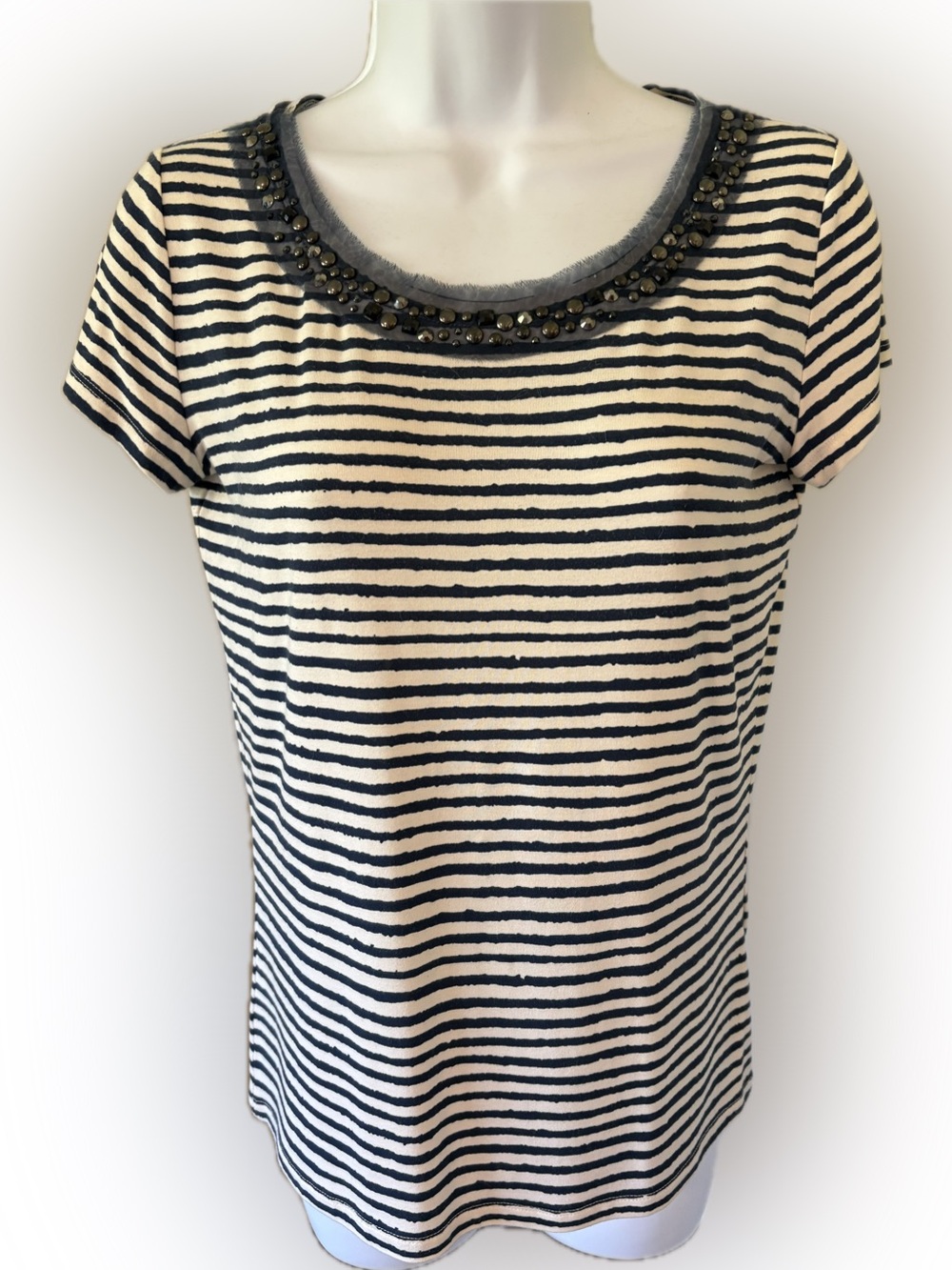 Weekend Max Mara Striped Tee With Rhinestone Studded Detail Size Small